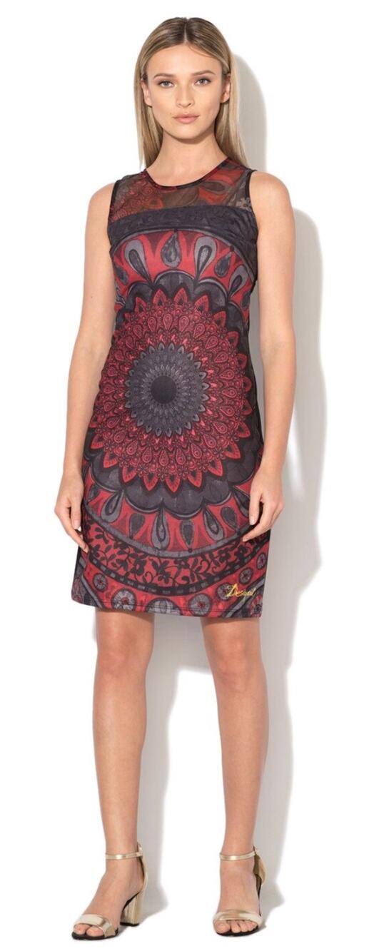 Desigual Black Red Mandala Grunge Y2K Sheer Sleeveless Shift Dress XL